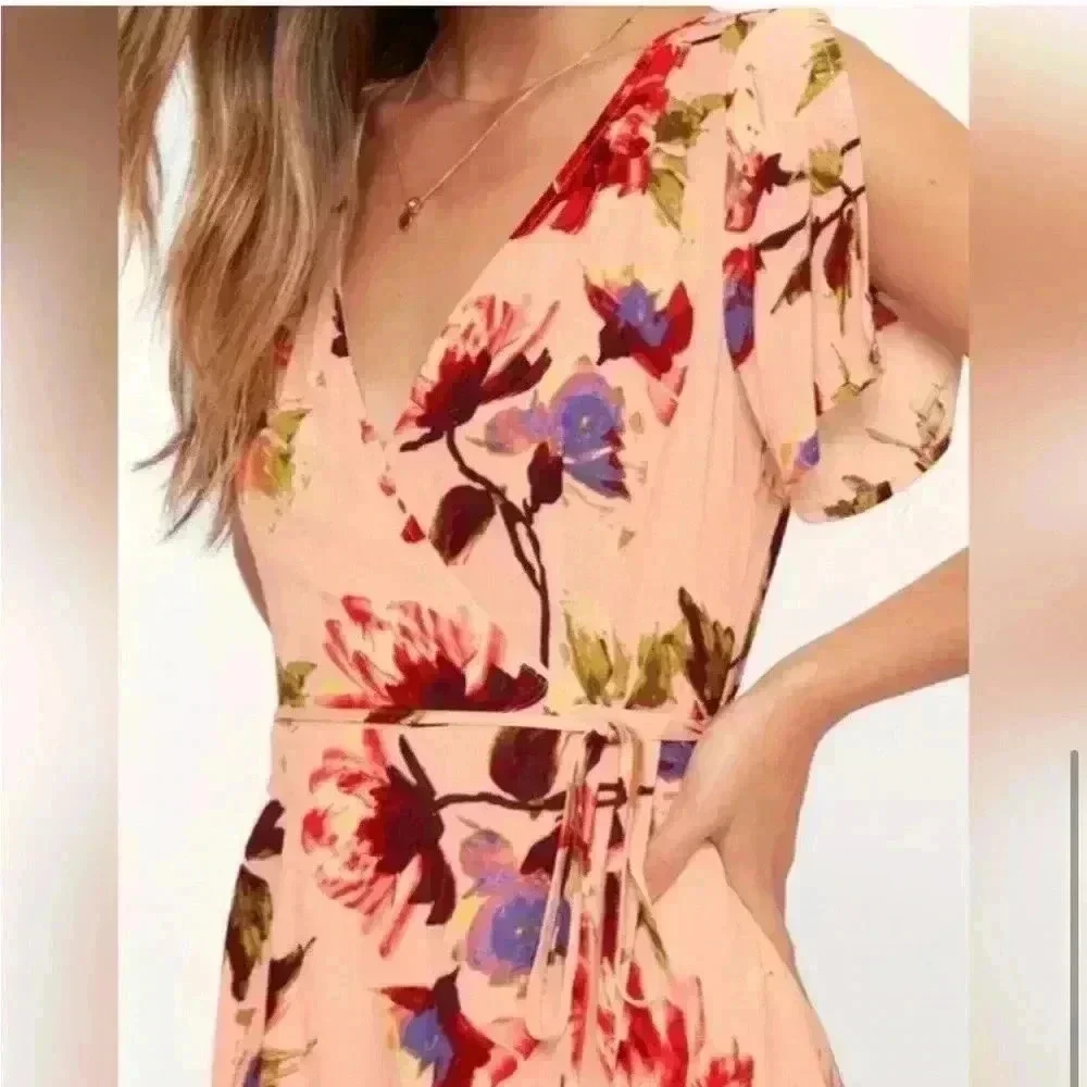Lulus cherished love blush pink floral print wrap dress size small - Picture 2 of 8